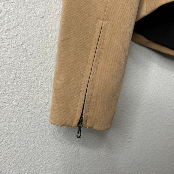 Ann Taylor Collarless Blazer Women’s 8 Tan Black Trim Stretch Lined Jacket - Picture 9 of 9